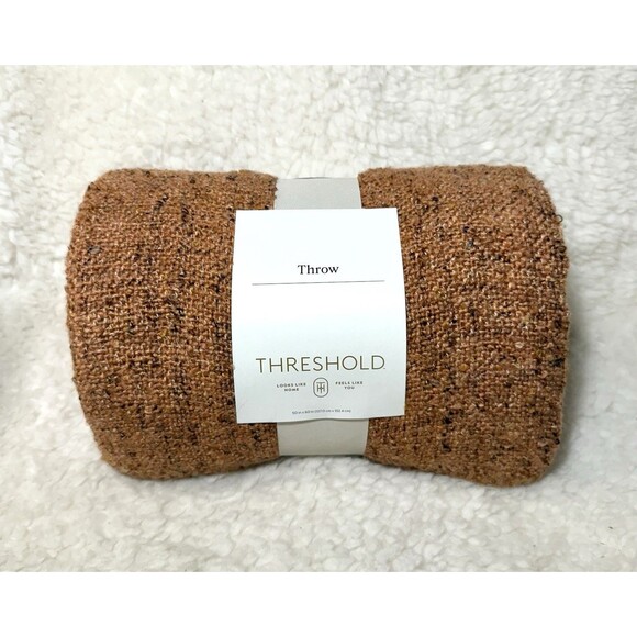 Marled Boucle Throw Blanket Orange Fall Halloween - Threshold 60" X 50" NEW - Picture 3 of 4